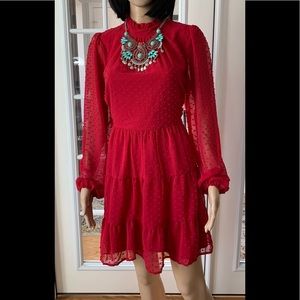 Red Dress, Long Sleeve Mini w/Mock Neck, Trixxi Clothing Company, XL